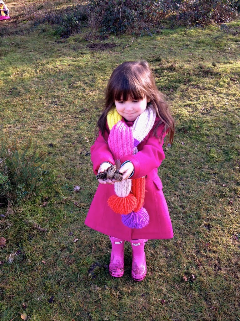 Kids' Christmas crafts collecting pine cones 2