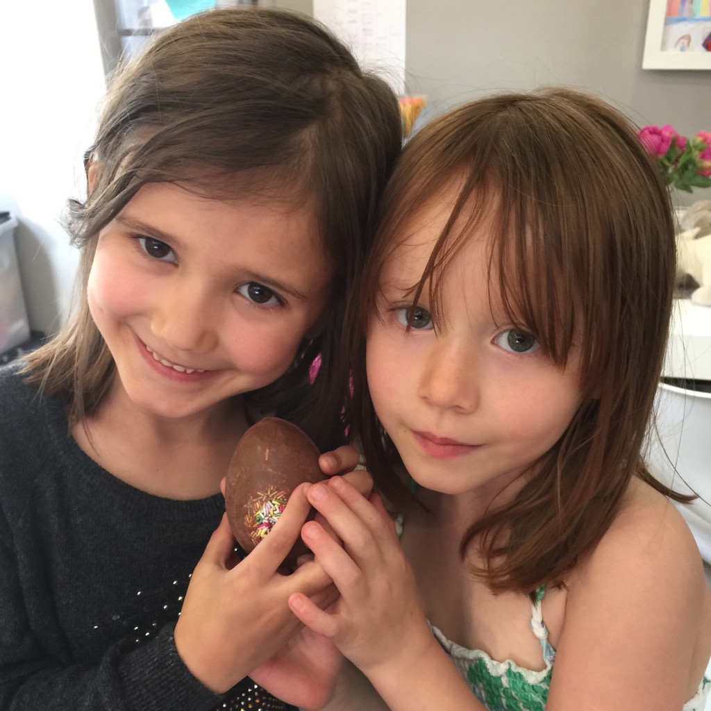 kids with homemade chocolate egg