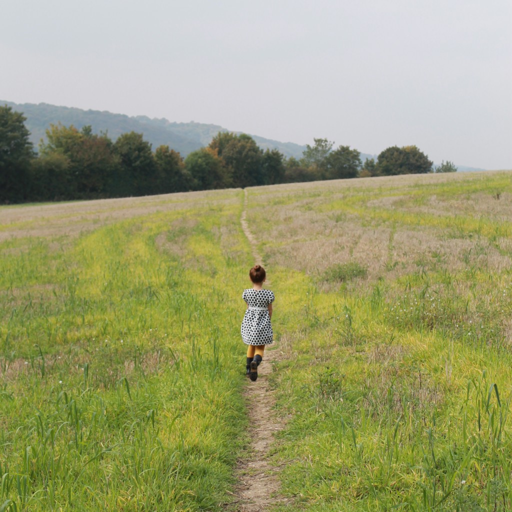 party dresses for girls - Lil Sis walking along trail in field