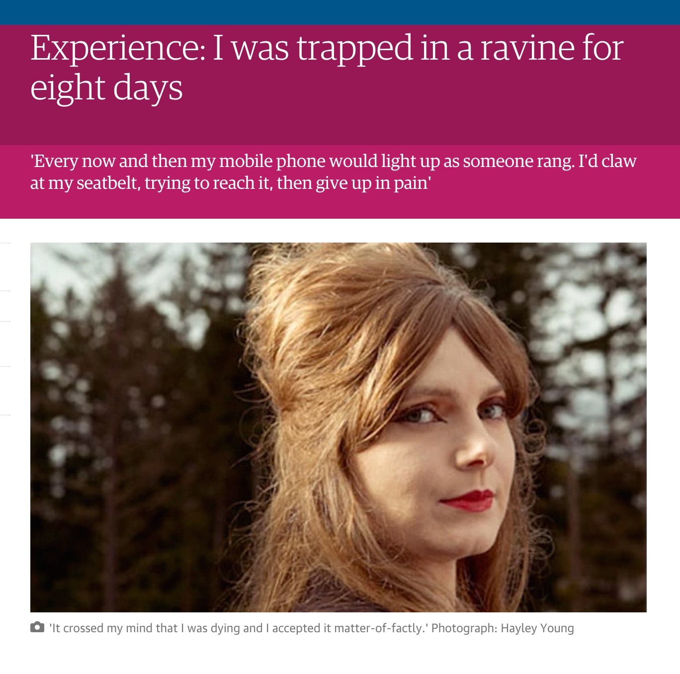 The Guardian Weekend magazine trapped in a ravine