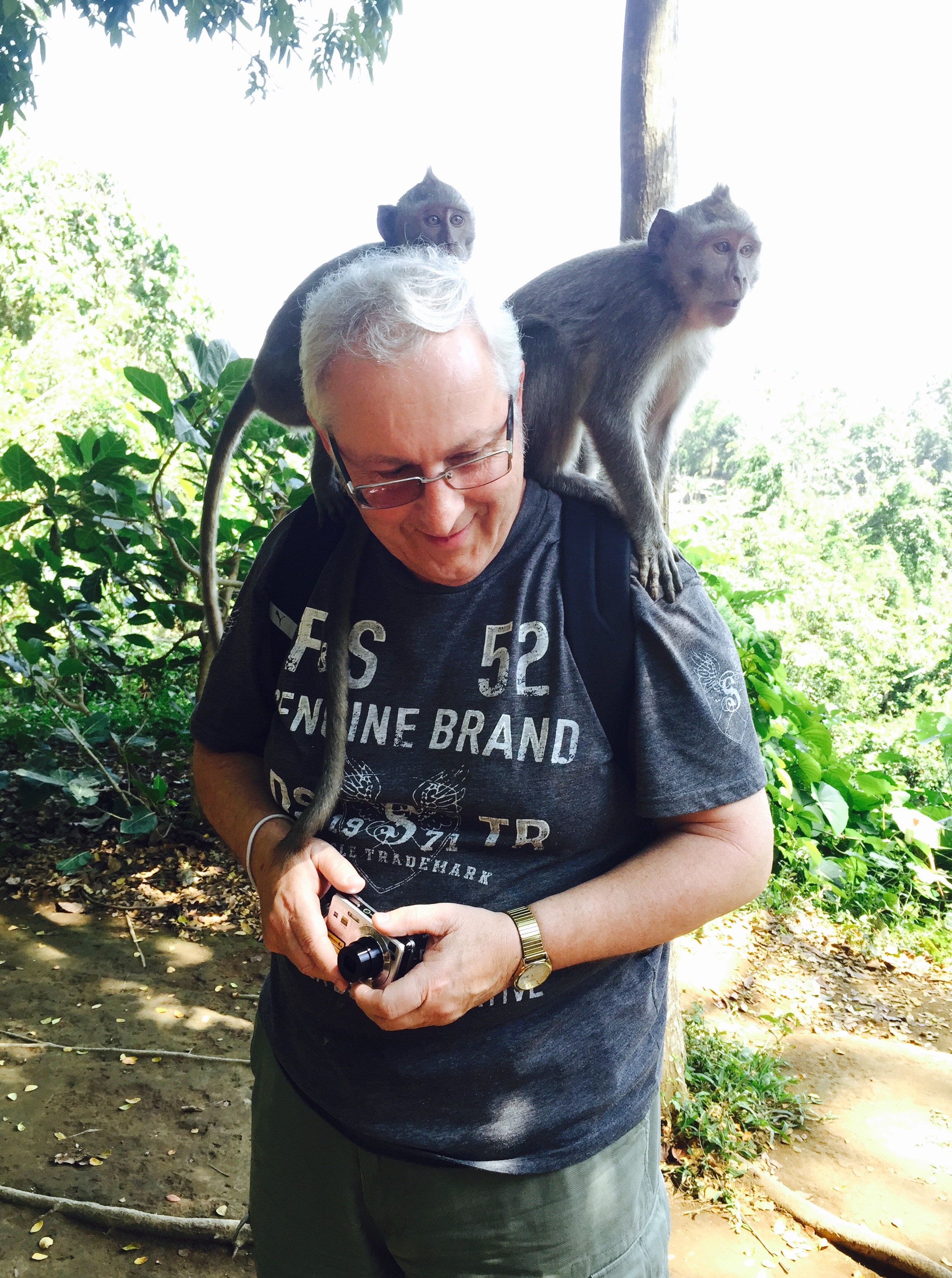 Bali family holiday monkey on shoulders