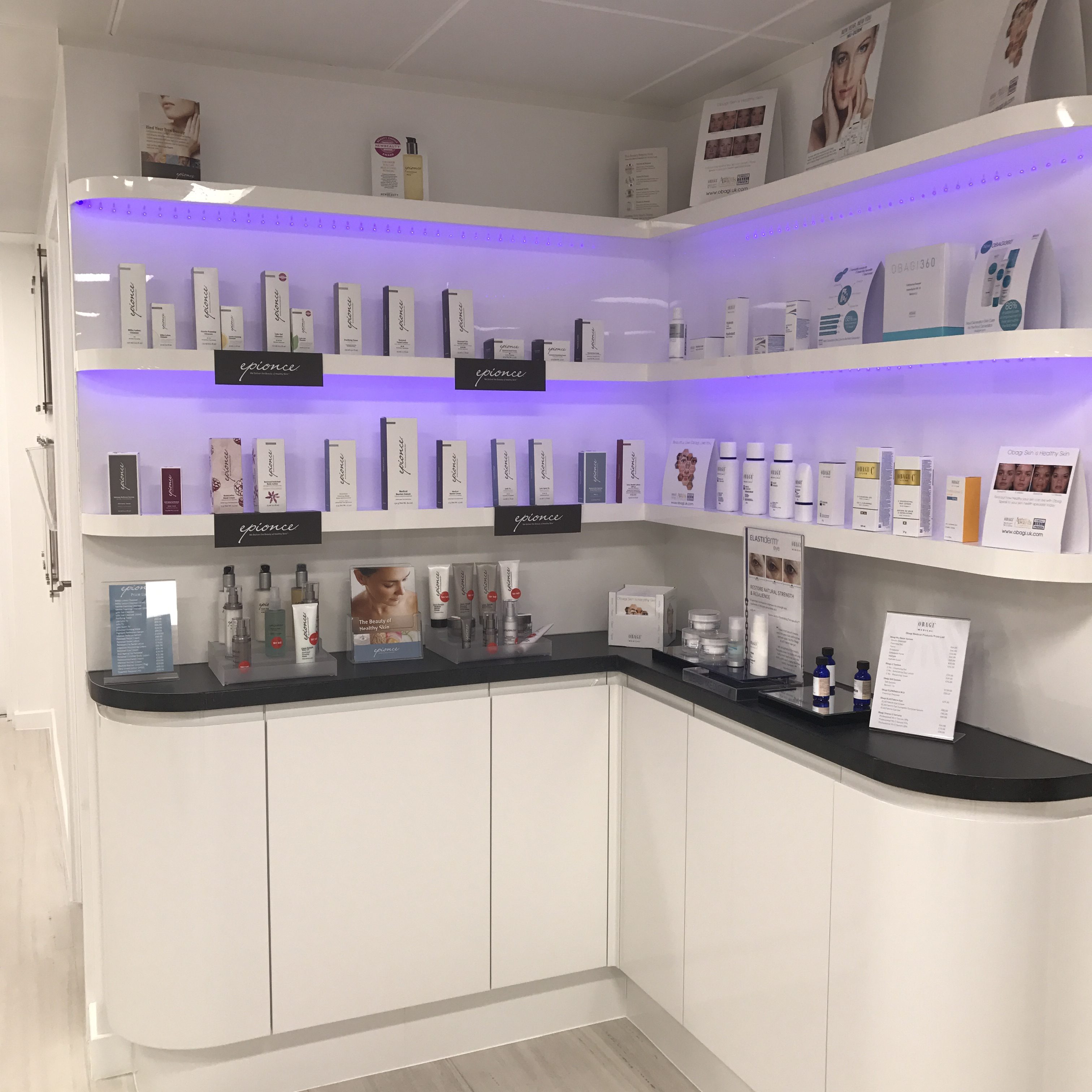 Transform non-surgical beauty treatments interior shelves