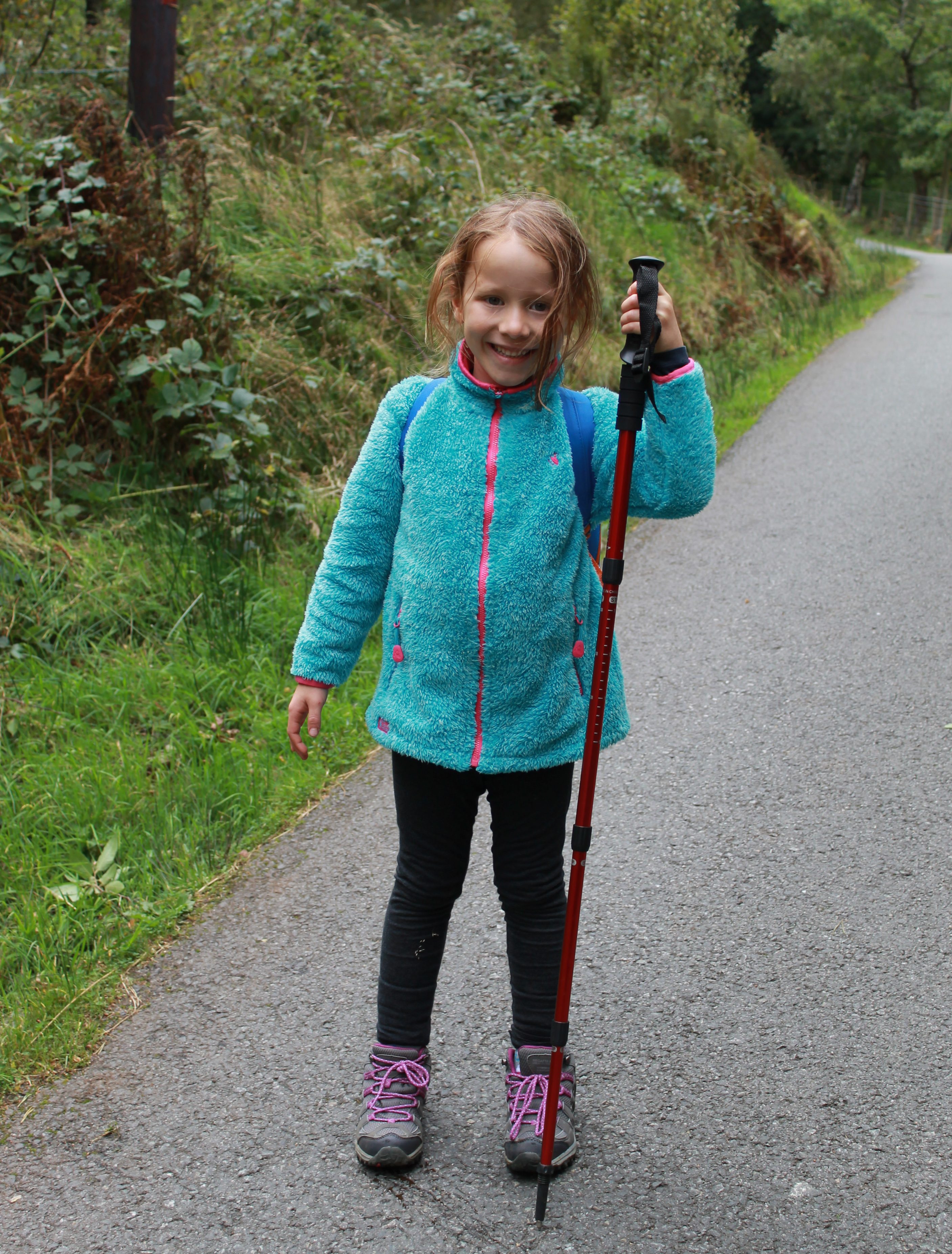 family weekend in Wales Llangberis Lil Sis with walking stick