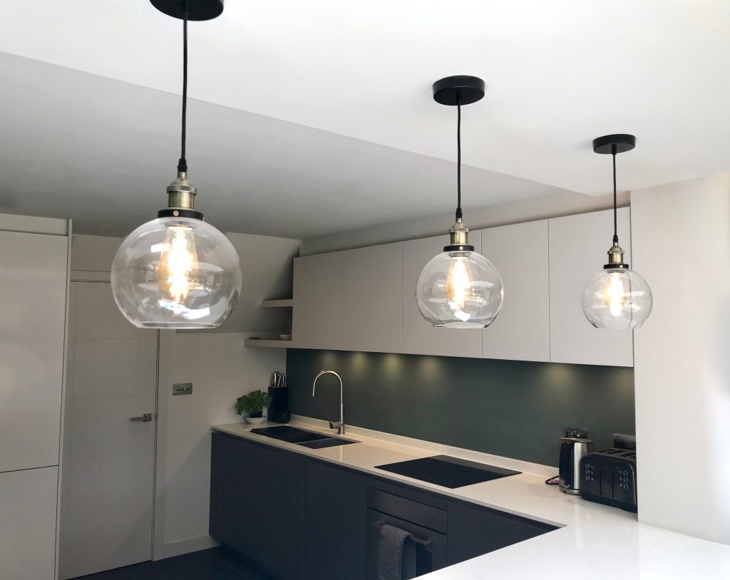 kitchen diner renovation finished with pendants