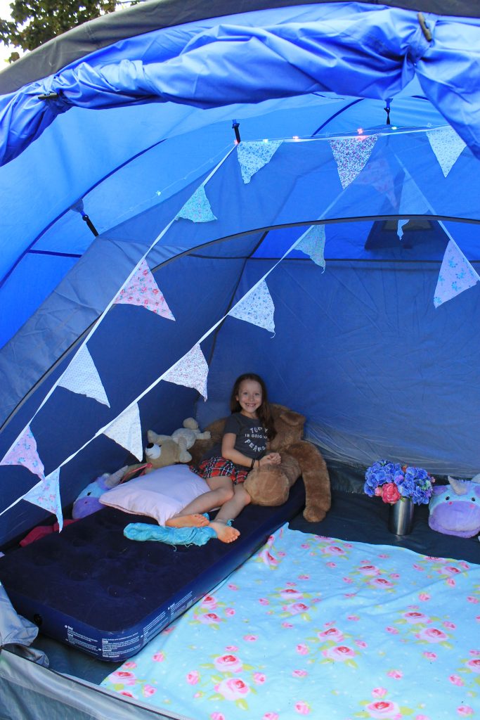 Back garden camping interior Lil Sis