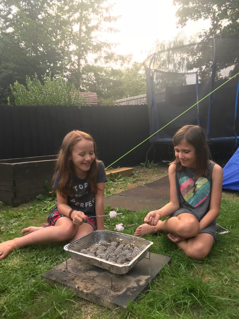 Back garden camping marshmallows 