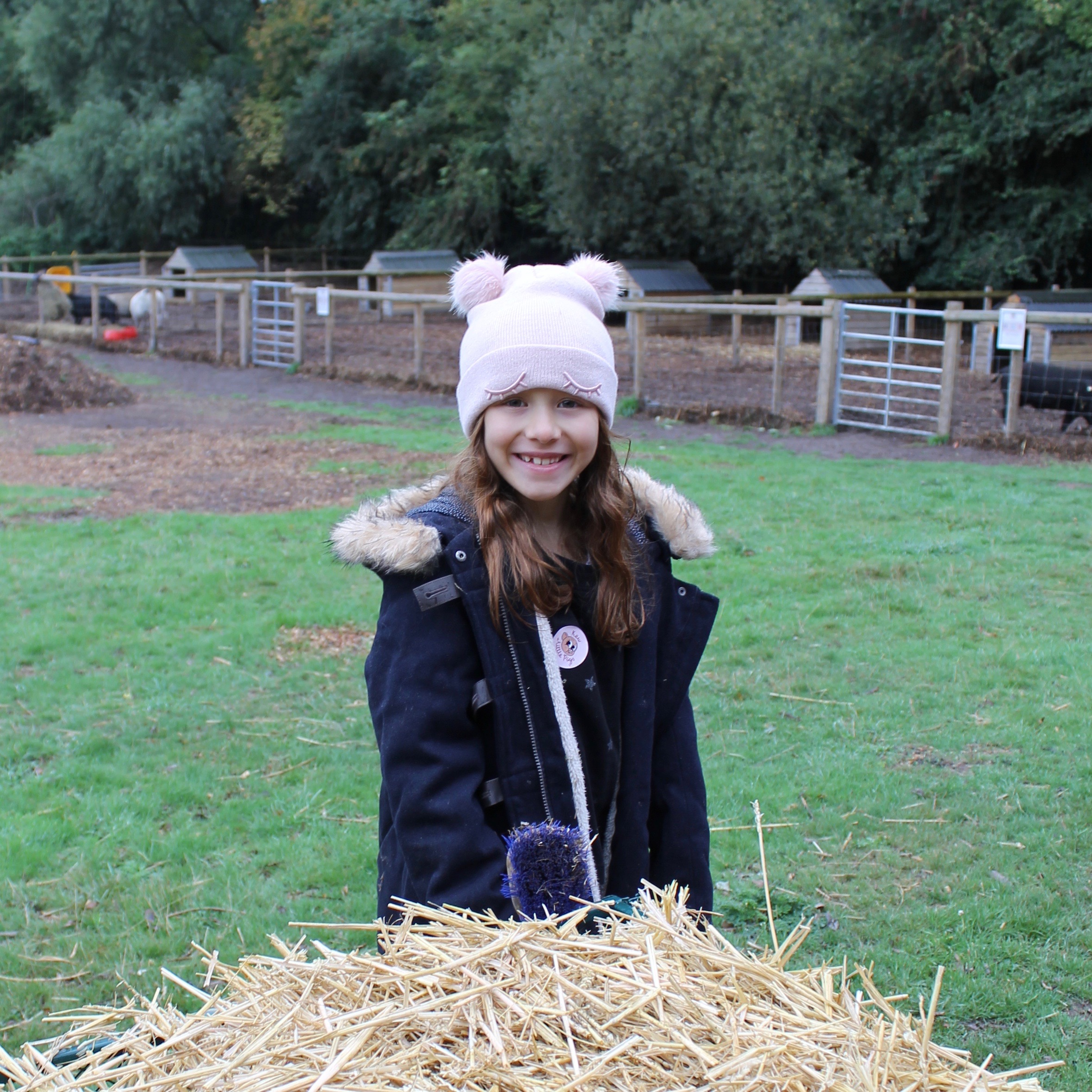 Lil sis pulling hay cart