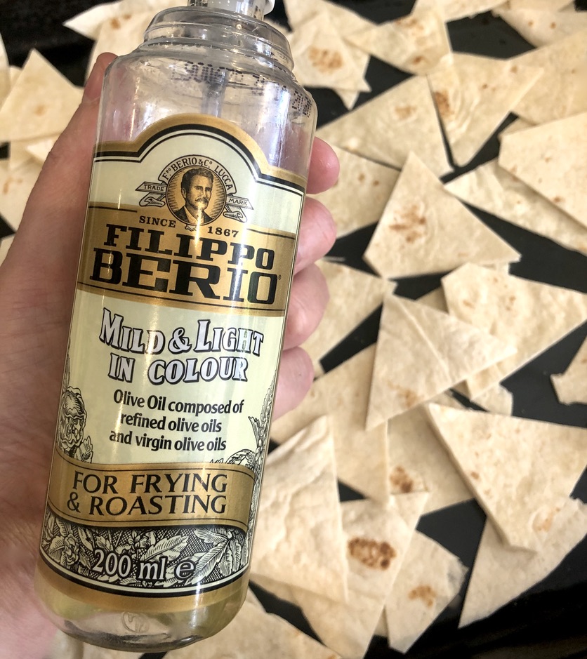 flatbread crisps sprayed with oil