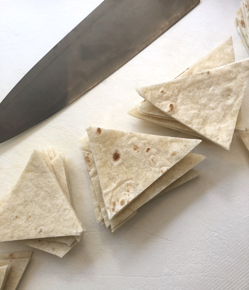 Use up leftover wraps - flatbread cut into triangles