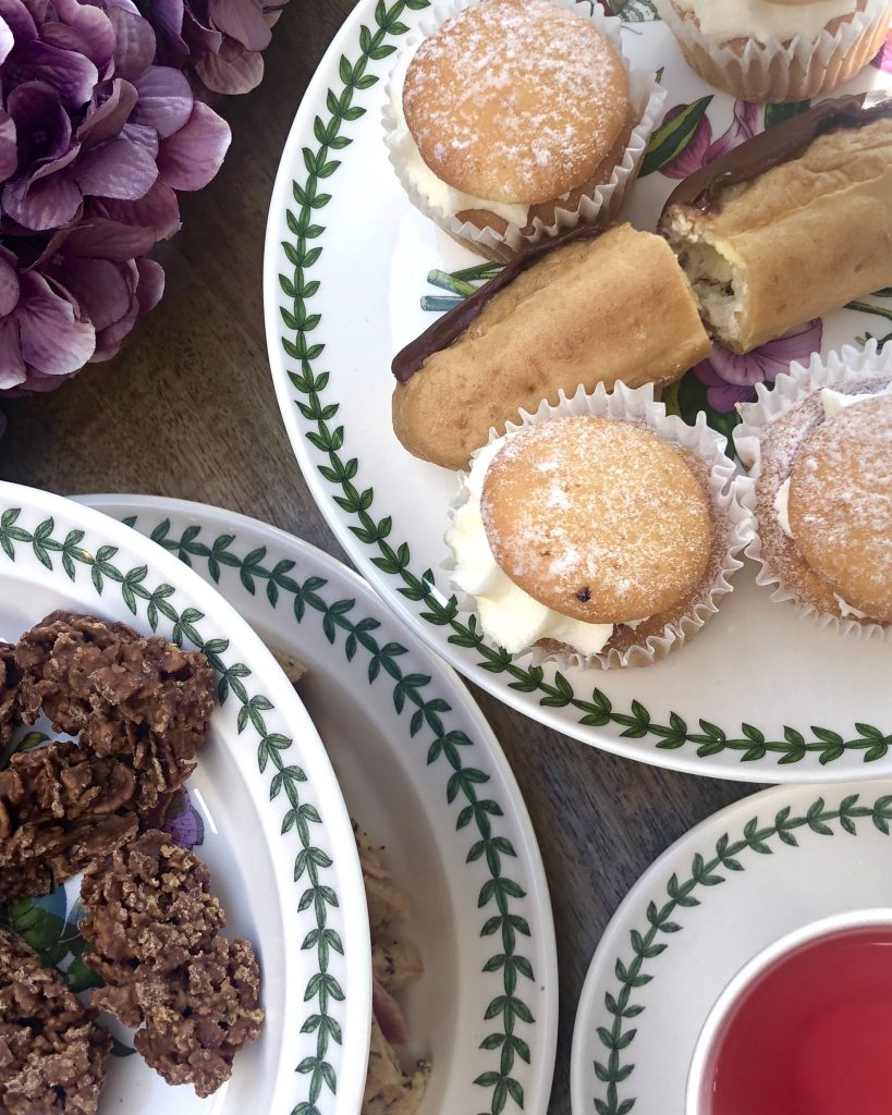 afternoon tea at home - flat lay shot of pastries